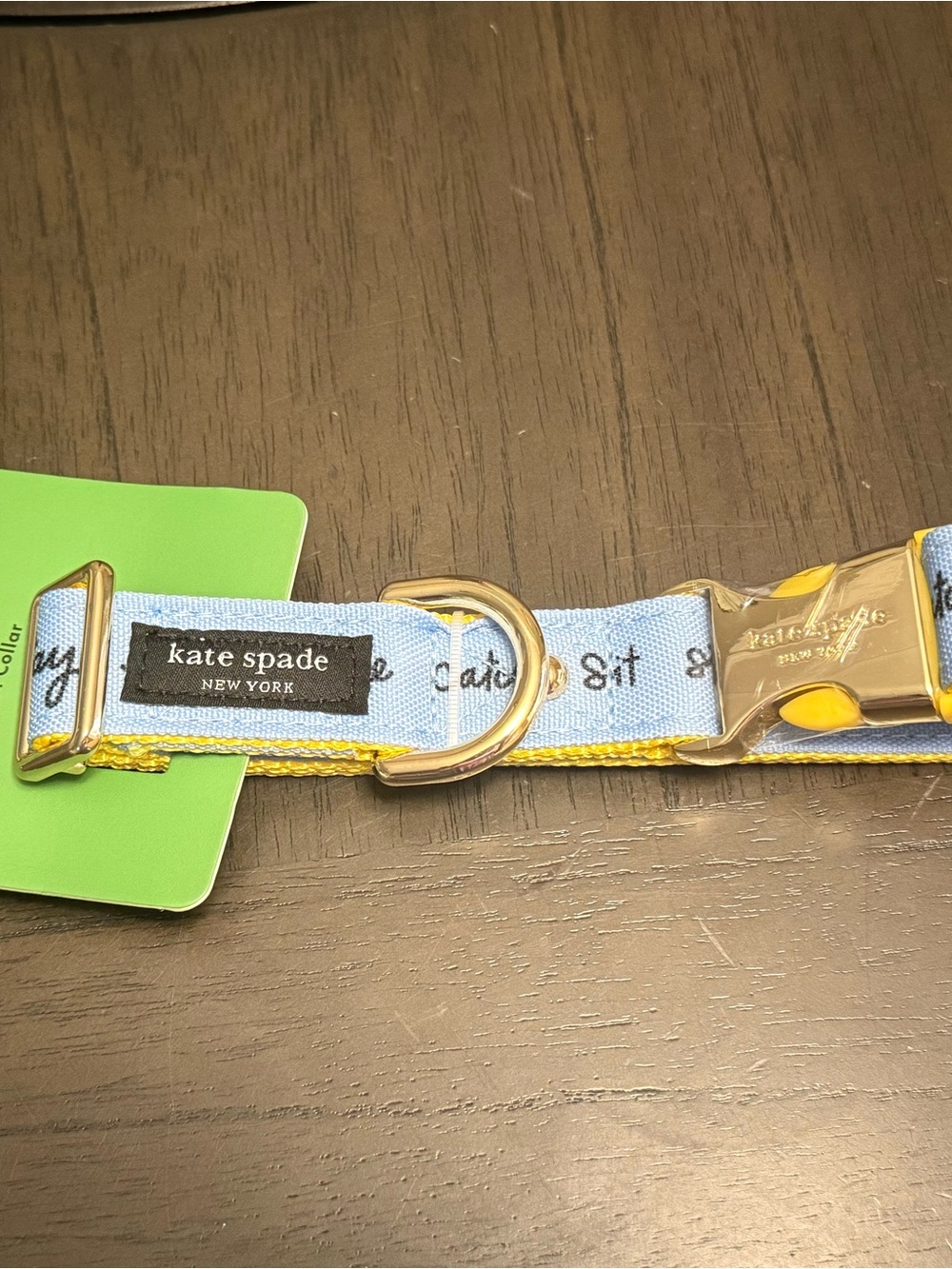 kate spade Blue and Yellow Kids Dog Collar with Gold Hardware